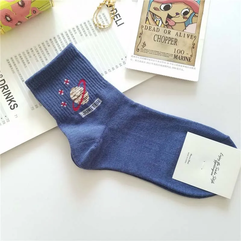 3 New Winter Cotton Women Space Socks Korea Women's Summer Fashion Astronaut Planet Socks Universe Novelty Short Funny Socks - Цвет: 3
