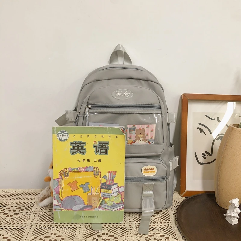 

EST New Women Large Capacity Waterproof Nylon backpack Female Shoulders Bagpack Students Transparent College Preppy Mochila bags