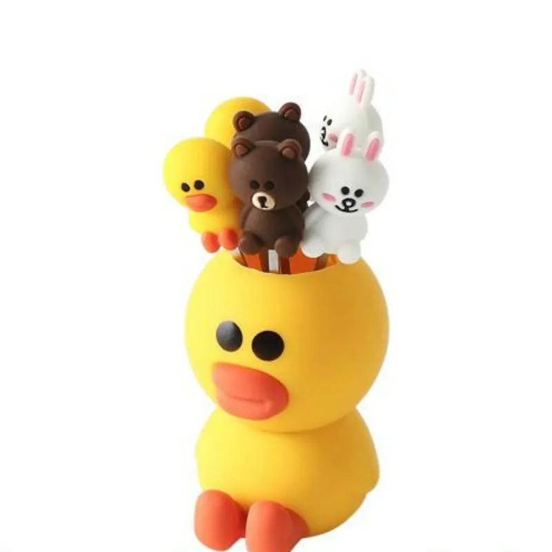 6 шт./компл. вилка для фруктов Милая мультяшная утка кролик из нержавеющей стали