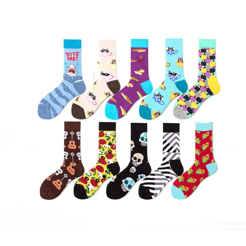 Новые счастливые носки для мужчин повседневные забавные геометрические Цветные