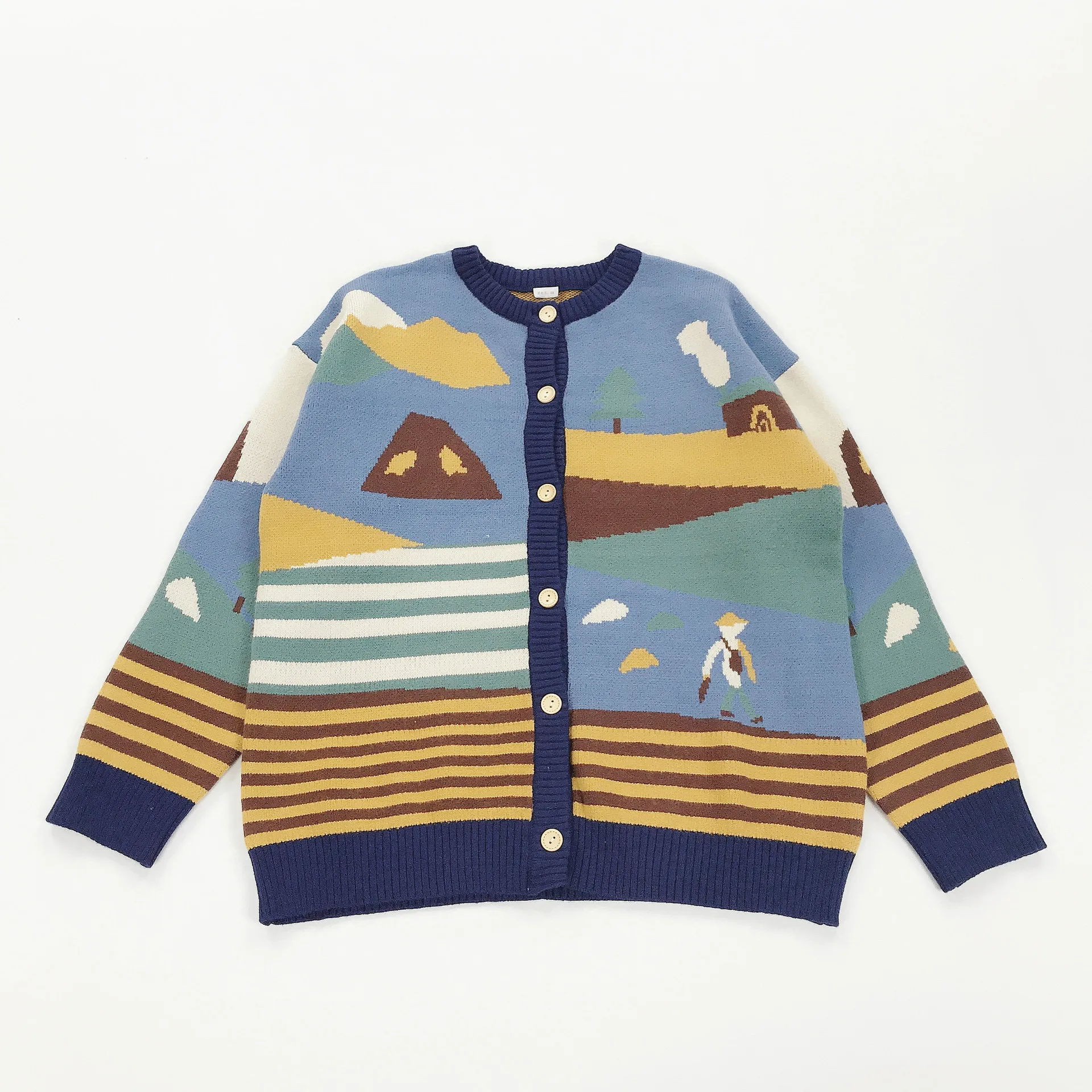 Весенняя новинка Женская трикотажная куртка кардиган с круглым вырезом Ретро