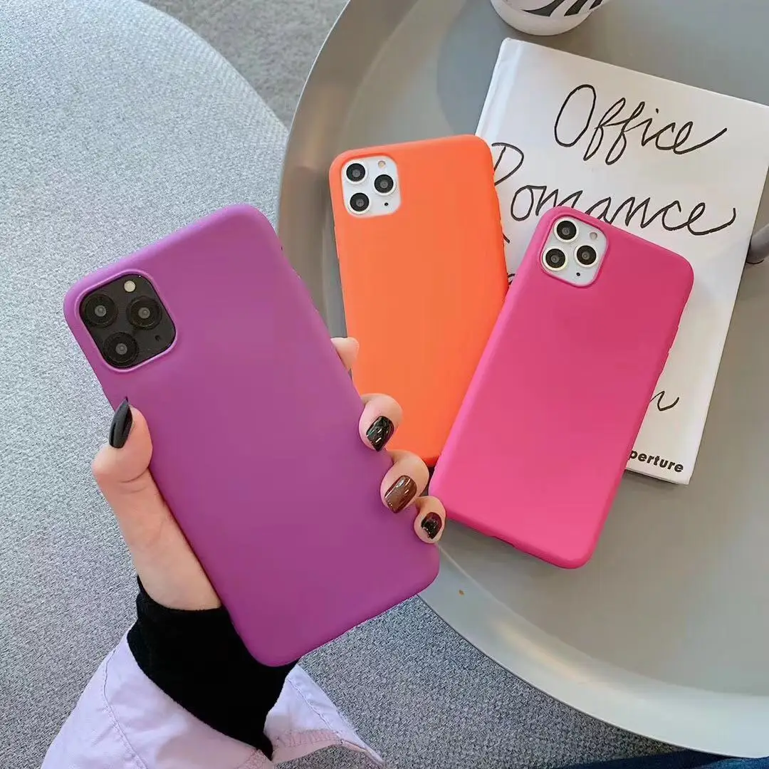 Простой яркий однотонный чехол из ТПУ для телефона Iphone 11 Pro Max X Xr Xs 6s 7 8plus Розовый
