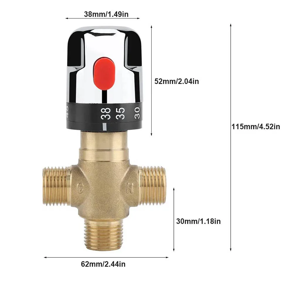 

Brass Thermostatic Mixing Valve Bathroom 4-Way Water Temperature Pipe Kitchen Thermostat Control Tool
