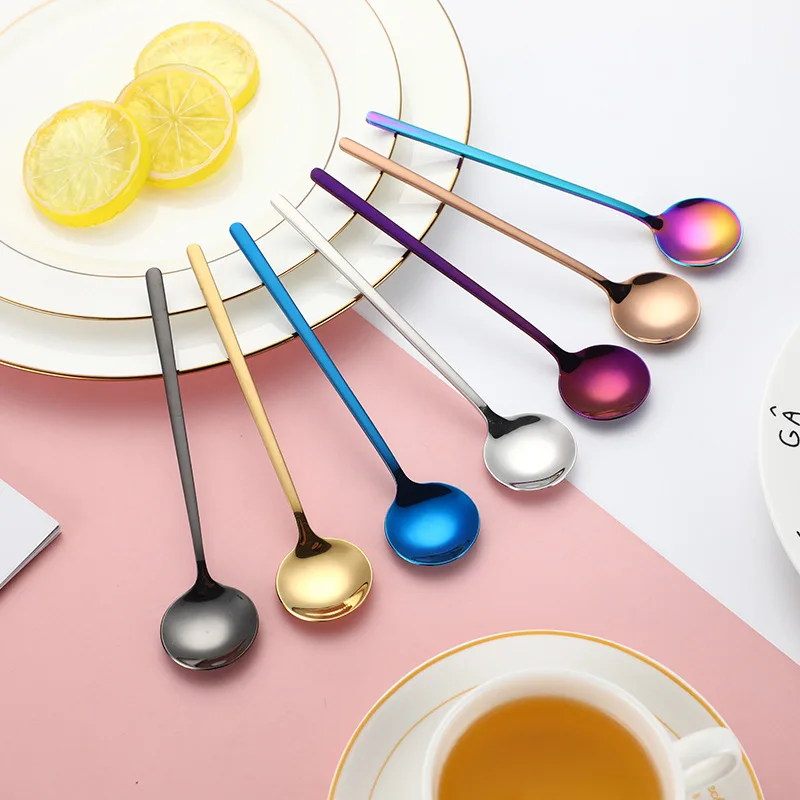 

10 шт. 304 Нержавеющая Сталь Десертная Ложка Мороженое ложка для размешивания кофе, контрастных цветов, 15 см маленькие круглые ложка для ресто...