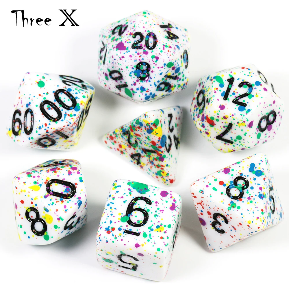 7 шт./компл. многогранные струйный кости пить TRPG DND для непрозрачные D4-D20 Multi по
