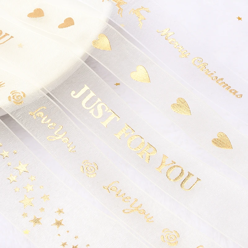 Лента из органзы с рождественским сердцем/надписью Love You/Just For You/Stars/Daisy лента