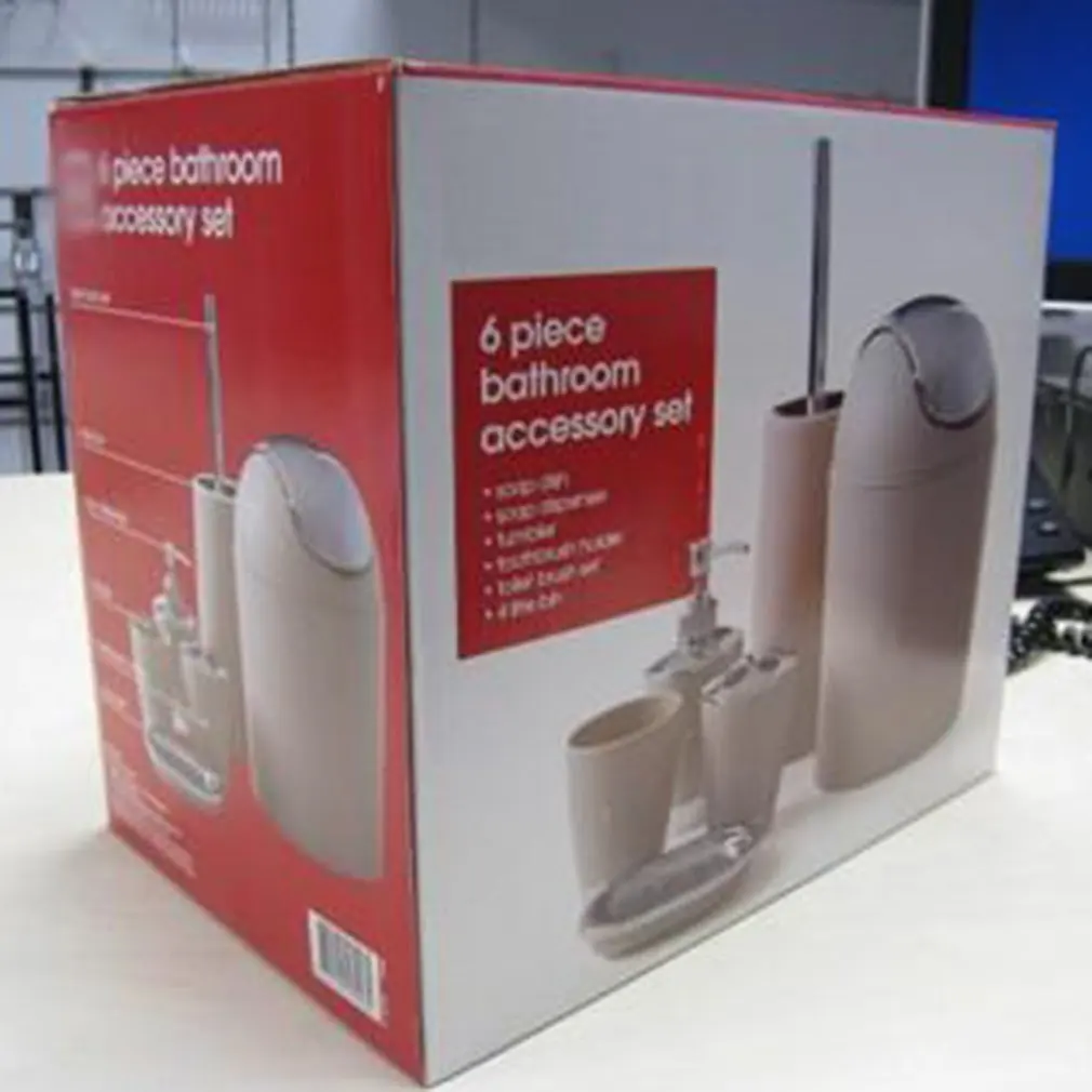 

6pcs/set Bathroom Toiletries Practical Plastic Tooth Brushing Holder Mouthwash Cup Soap Box Trash Can Emulsion Bottle