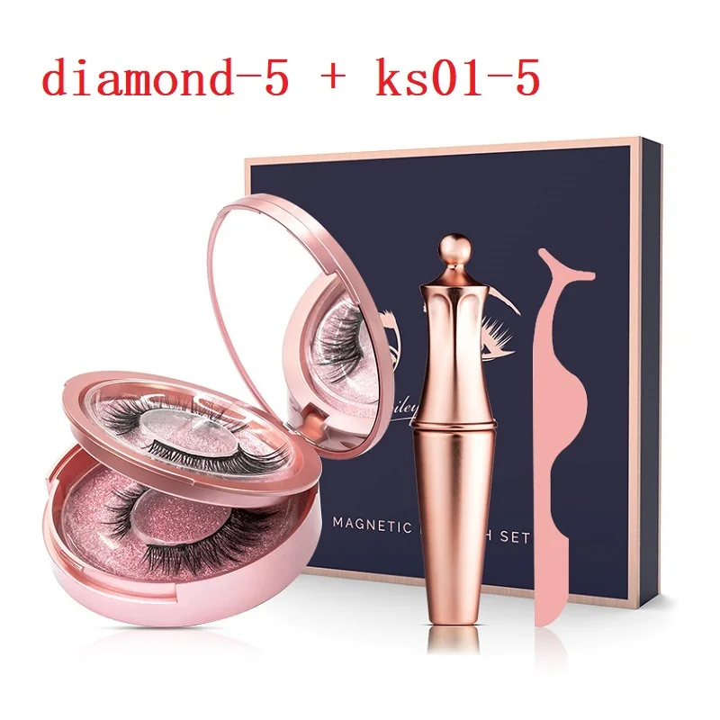 box-diamond and ks01 Магнитные ресницы, магнитные жидкие подводки для глаз и магнитные накладные ресницы и пинцет, набор магнитных подводок для глаз и длинных накладных ресниц - Цвет: box-diamond and ks01