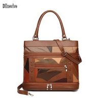 diinovivo large capacity tote bag for women handbags soft pu leather patchwork shoulder crossbody bag zipper female bag whdv1832