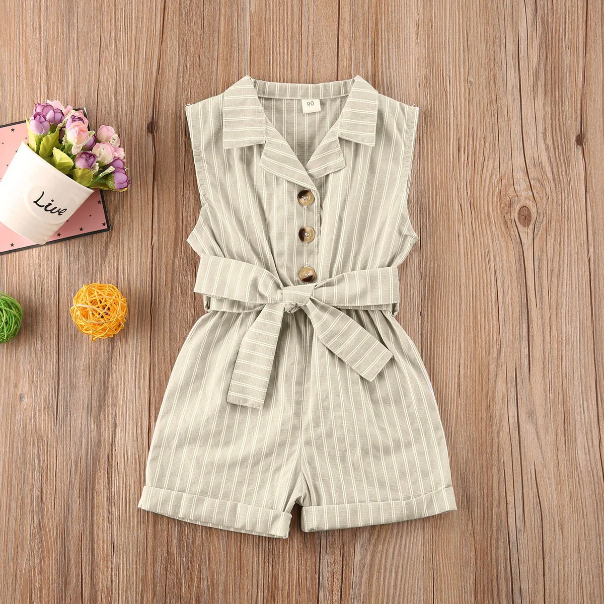 Женский Летний комбинезон в полоску без рукавов с отложным воротником на