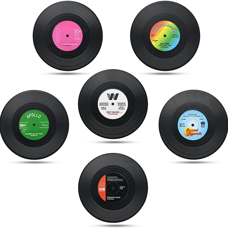 

Drink Coasters,Retro CD Record Coaster Set Round Cup Mat With Non-Slip Bar Mats Accessories For Home Pub