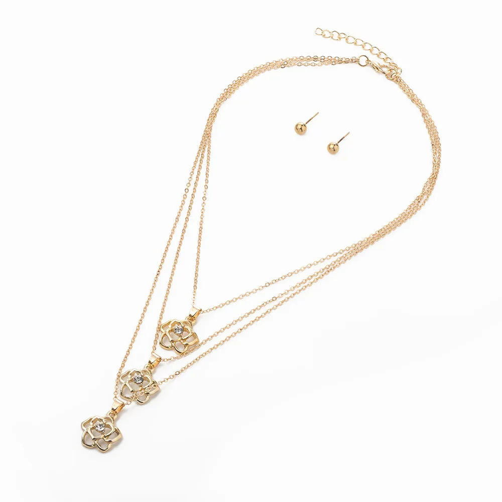 

Оптовая продажа, ожерелье с подвеской в виде цветка, короны, звезды золотого и серебряного цвета, многослойная цепочка с кристаллами Стразы,...