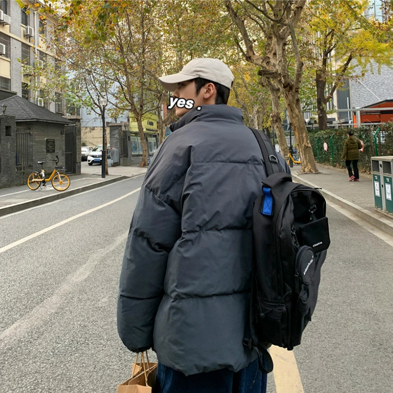 

Men Parkas Winter Male Puffer Jacket Windbreaker Solid Stand Collar Korean Trendy 3XL Loose Warm Thick Ins Ulzzang Teens Casual