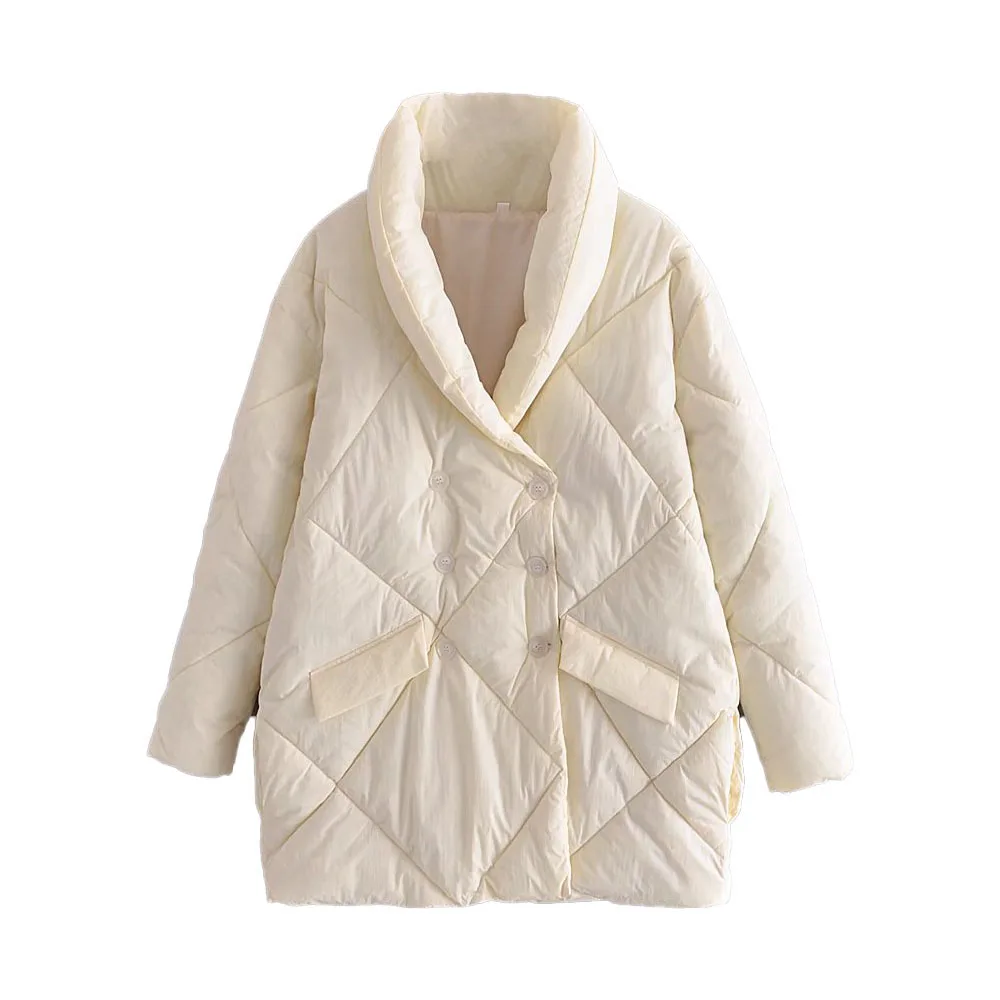 

Женская длинная куртка Za, винтажная двубортная хлопковая куртка с длинным рукавом и карманами, верхняя одежда, зима 2021