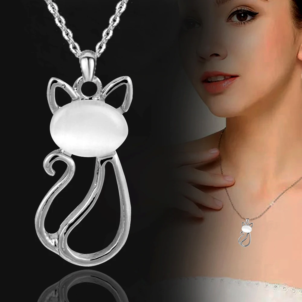 

LEEKER Opal Cat Stainless steel Pendant Necklace Yellow Gold Silver Color Chain Necklace For Women Accessories Jewelry 205 XS2