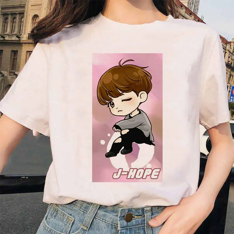 2020 размера плюс с принтом Bangtan Boys футболка для женщин в Корейском стиле Стиль