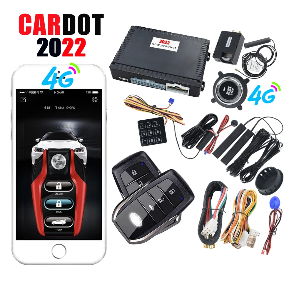 

CARDOT Global Version 4G Smart Phone App Car Security GSM GPS Alarm System With Engine Start Stop Button