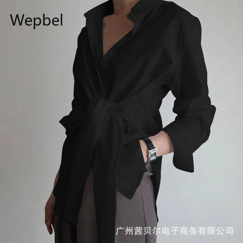WEPBEL бандажная рубашка топы с длинным рукавом женская блузка большого размера