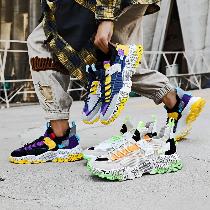 

Spring Fashion Purple Men Casual Shoes Mesh Breathable Lace Mens Designer Shoes Brand Big Size Chunky Sneakers Zapatillas Hombre