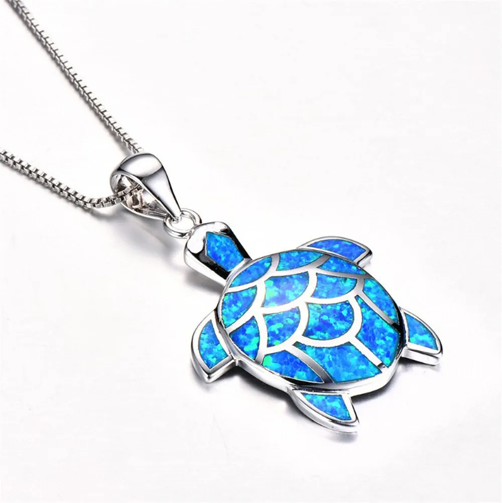 

Fashion Necklace For Women Costume Jewelry Turtle Fire Opal Charm Pendants Vintage Long Necklace Sublimation Blanks Chains