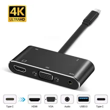 USB-C Type-C to HDMI-compatible HUB Adapter 5 in 1 VGA USB PD  AUX Audio Cable PD Converter USB 3.0