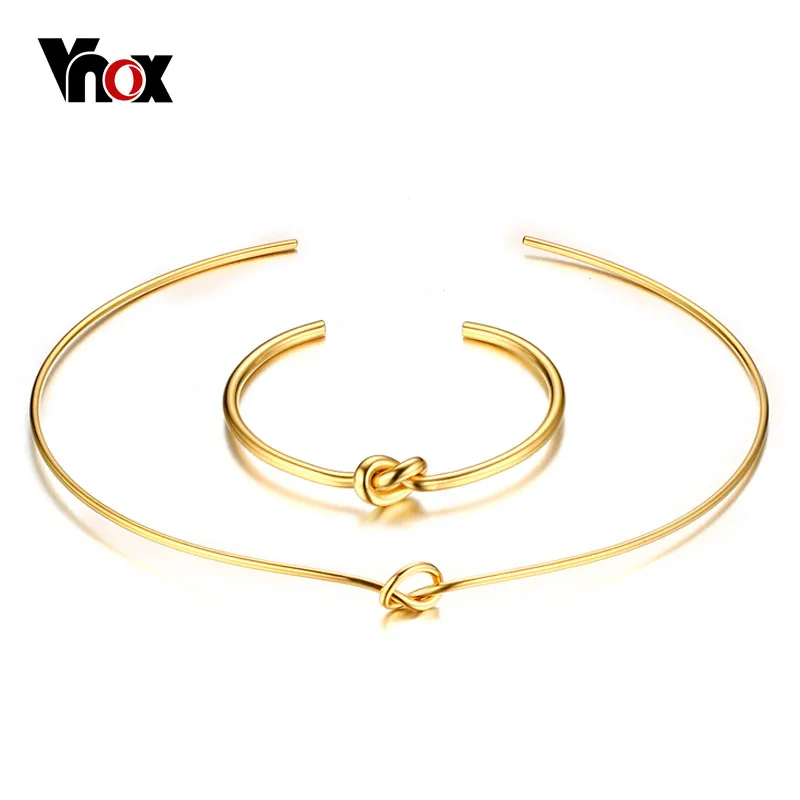 Vnox золото-цвет узел Цепочки и ожерелья браслет Ювелирные наборы для Женская