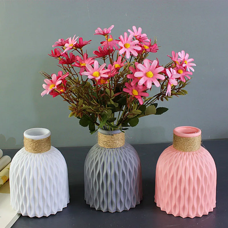 Nice Gift Rattan Weaving Pure Color Flower Vase Nordic Style Plastic Micro Landscape Home Decoration | Дом и сад