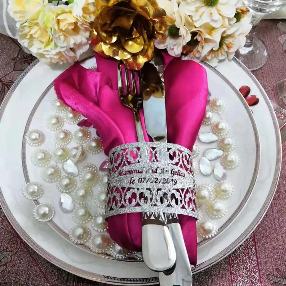 100 шт./лот блестящее серебряное свадебное кольцо для салфеток простой дизайн