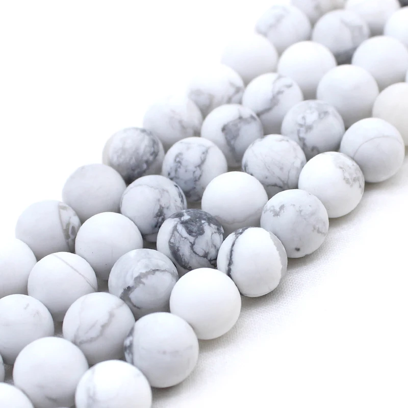 

Natural Stone Matte Frosted White Howlite Turquoises Round Loose Beads 15" Strand 4 6 8 10 12 14MM Pick Size For Jewelry DIY