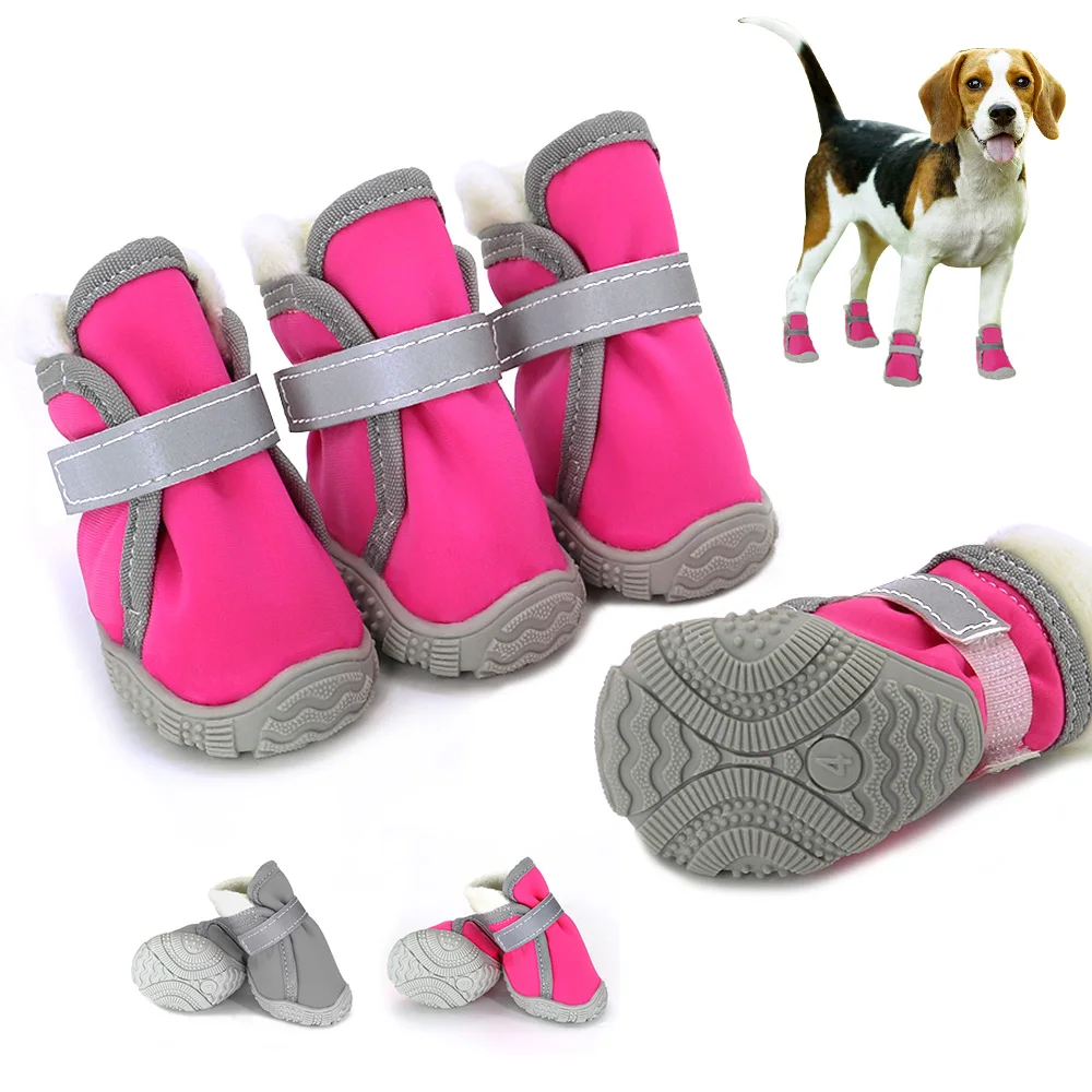4pcs/set Waterproof Winter Pet Dog Shoes Thick Warm Anti-slip Rain Snow Boots Footwear For Small Cats Puppy Dogs Booties Socks