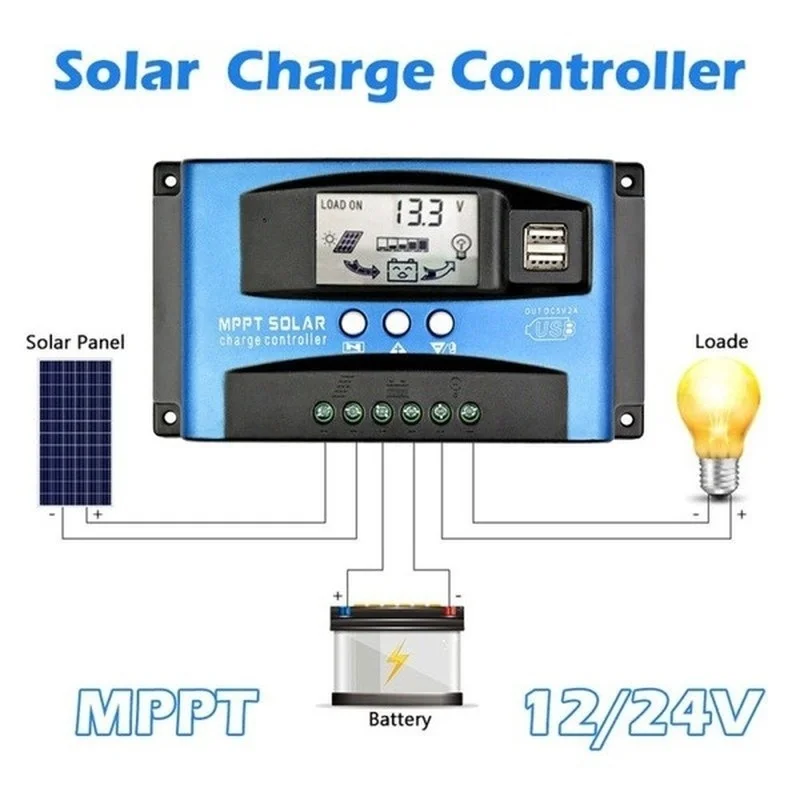 lcd display mppt 12v24v solar panel power charger controller usb mobile phone charger battery intelligent regulator free global shipping