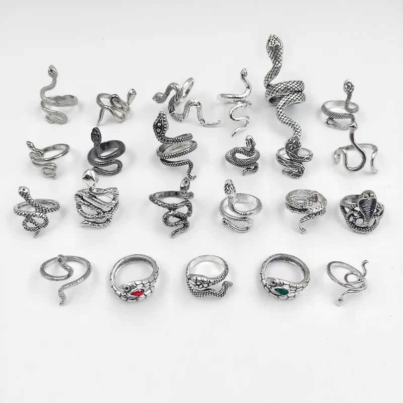 

Винтажные кольца в виде змеи в стиле панк для женщин и мужчин, 10 шт./лот, регулируемые кольца в античном стиле, открытые ювелирные изделия с ж...