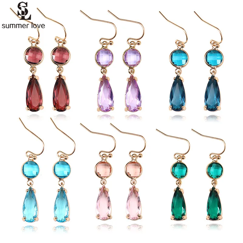 Роскошные красочные хрустальные каплевидные серьги в форме капли воды женские