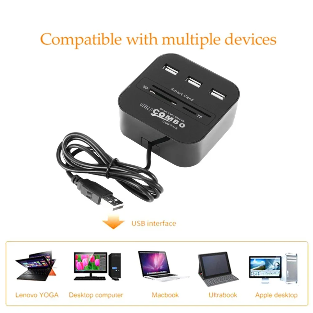 USB Смарт-кардридер PzzPss все в одном для банковских карт IC/ID EMV SD TF 3USB-порта |