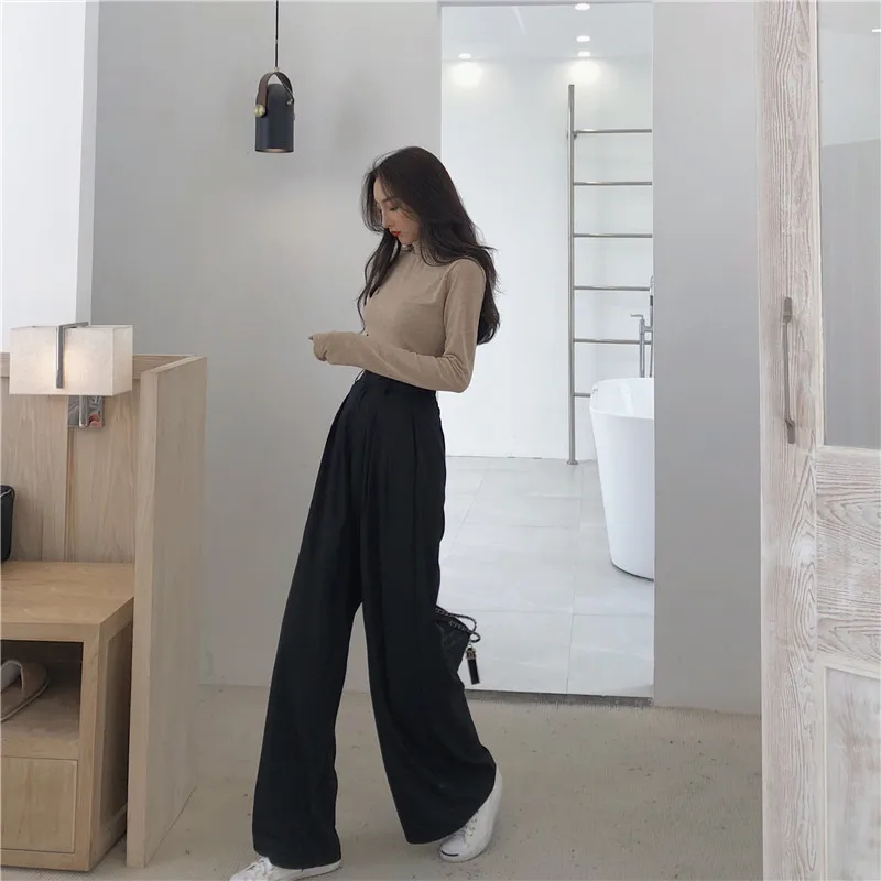 

Limiguyue Spring Autumn Women Wide Leg Pants Women Full Length Pants Office Ladies High Waist simple Casual Straight Pants K009