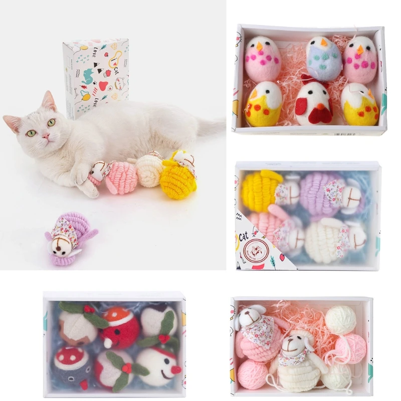 

Cat Wool Balls Set Wool Felt Sheep Chicken Shaped Christmas Toys for Kitten Playing Chasing Ideal Gifts