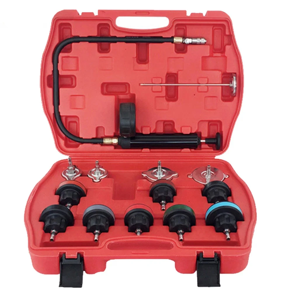 

Universal Automotive Radiator Pressure Tester Kit 14PCS Car Leak Detector tool Auto Cooling System Coolant Vacuum Purge full set