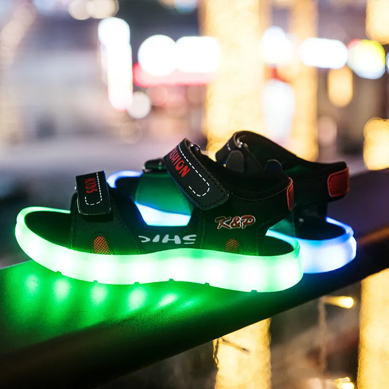 Детские дышащие сандалии зарядка через USB светящиеся повседневные босоножки для
