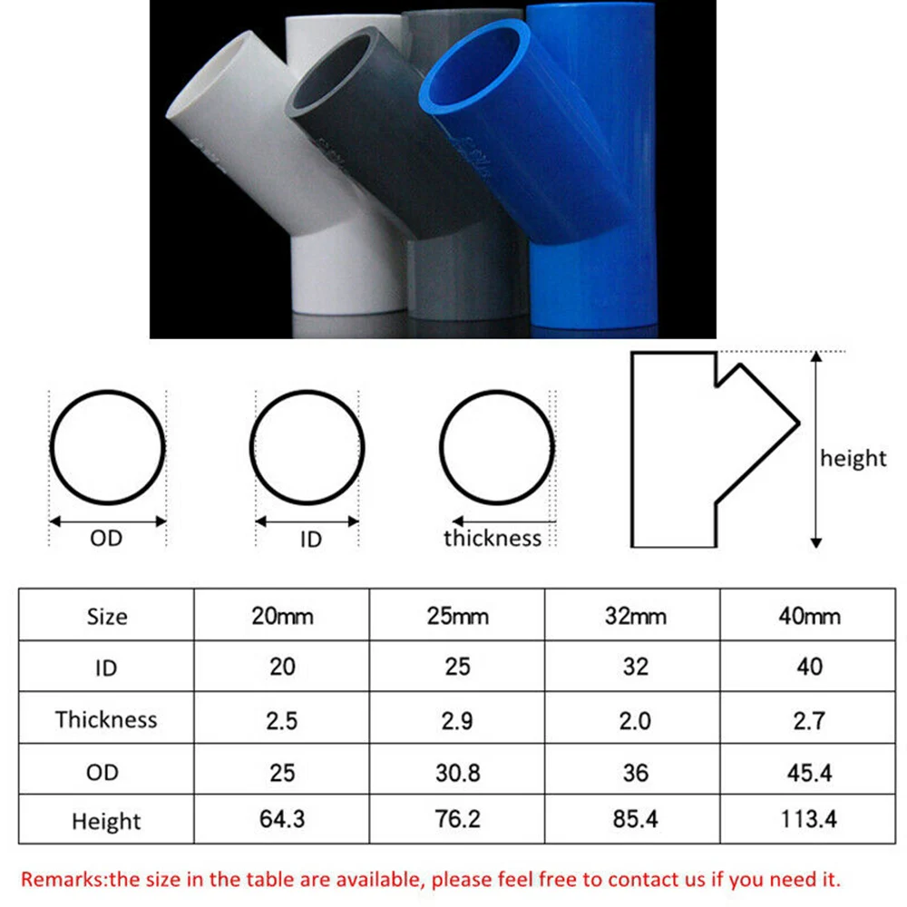 Фитинг для труб из ПВХ поперечный тройник 45 ° 3-ходовой соединитель 20 мм 25 32 40