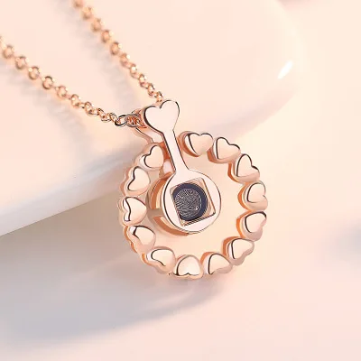 

Female Rose Gold Color 100 Languages I Love You Projection Pendant Necklace Romantic Love Memory Wedding Marry Anniversary