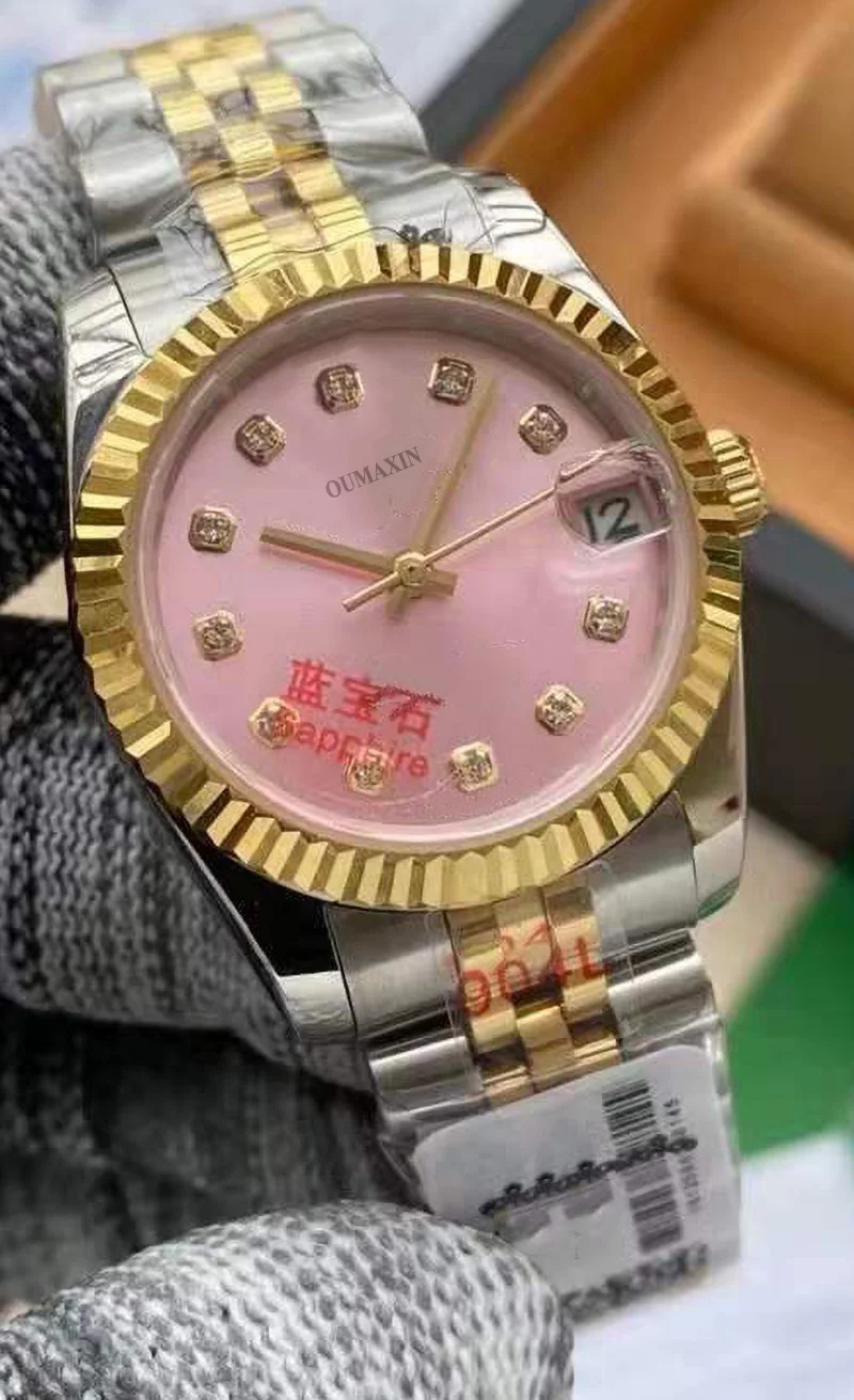 

31mm female watch automatic mechanical watch sapphire glass pink dial white case 316L stainless steel female watch