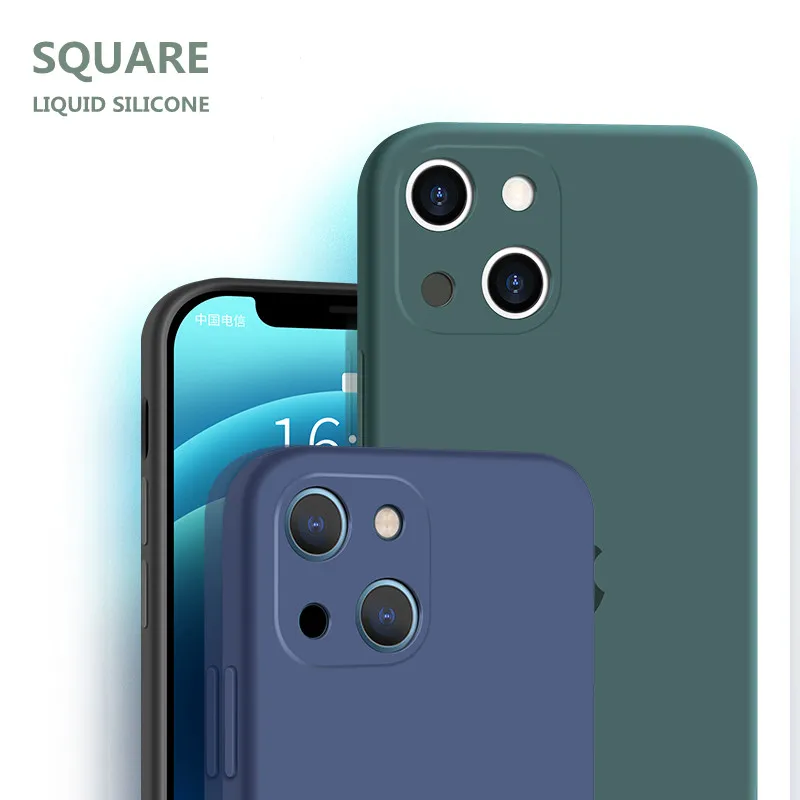 

Luxury Square Liquid Silicone Phone Case For iPhone 13 12 11 Pro Max 13 Mini XS XR 8 7 Plus SE 2020 13 Pro Soft Back Cover funda
