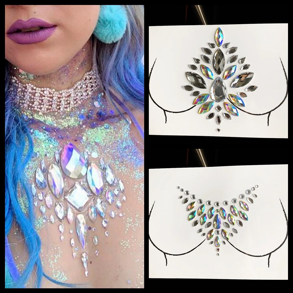 

Diamond Chest Sticker Flash Breast Gem Decoration Self Adhesive Women's Fashion Nipple Makeup Tools Cosmetic For Party Show Club