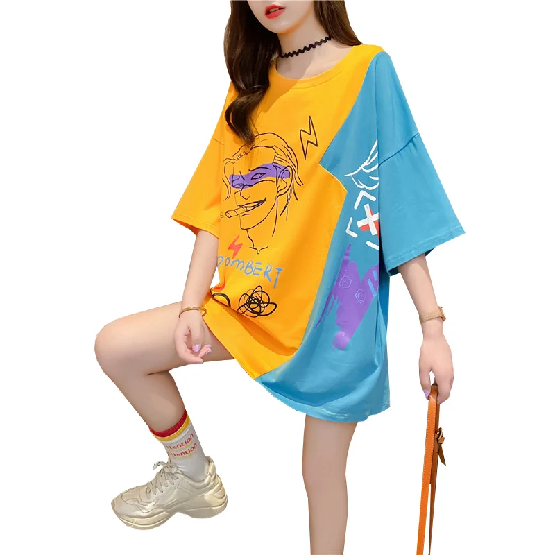 

2022 New Summer T-shirt Dress Women Fashion Medium Long Short-Sleeved T-shirt Lady Korean Loose Tops Female Clothes