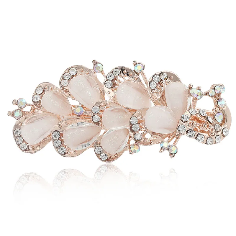 Шпилька с пером Molans Стразы Павлин для девушек Средний пружинный зажим сплав без