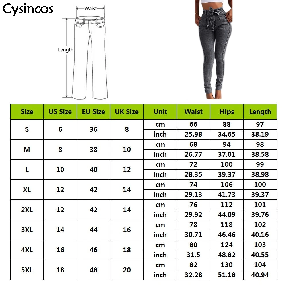Cysincos New Women High Waist Jeans Plus Size Woman Slim Stretch Denim Jean Bodycon Tassel Belt Bandage Skinny Push Up | Женская одежда