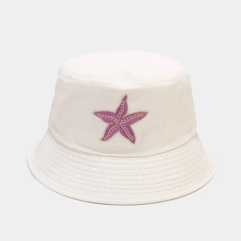 

Bucket Hat Women Summer Sun Beach UV Protection Men Hiphop Starfish Embroidery Breathable Accessory Teenagers Outdoor Cap