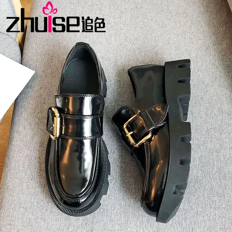 

Туфли женские из натуральной кожи, на толстой подошве, красные, из лакированной кожи, в британском стиле ретро, весна 2021