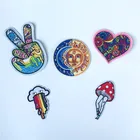 Красочный хип-хоп стиль любовь мир V жест Солнце Луна гриб вышивка клей Хиппи Патч