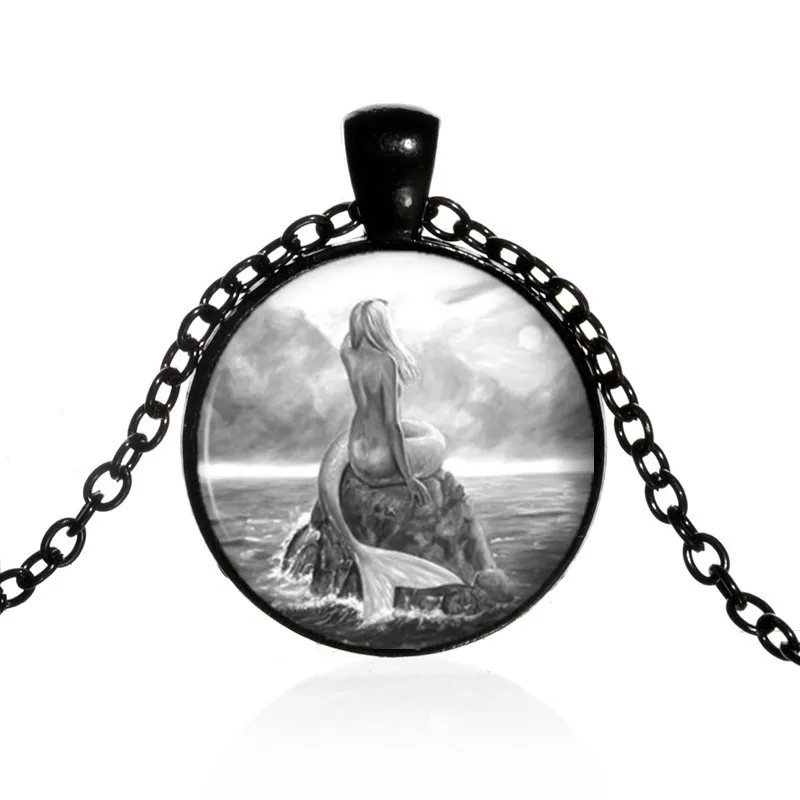 Mermaid Glass Pendants necklace Vintage Fairytale Ocean Sea Necklaces Women Clavicular Chain Beach Jewelry Accessories Choker |